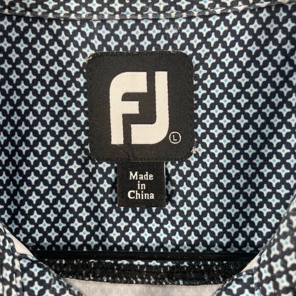 FootJoy Golf Polo Shirt Men's Large Blue Geometric Allover Outdoors Stretch - Picture 4 of 11